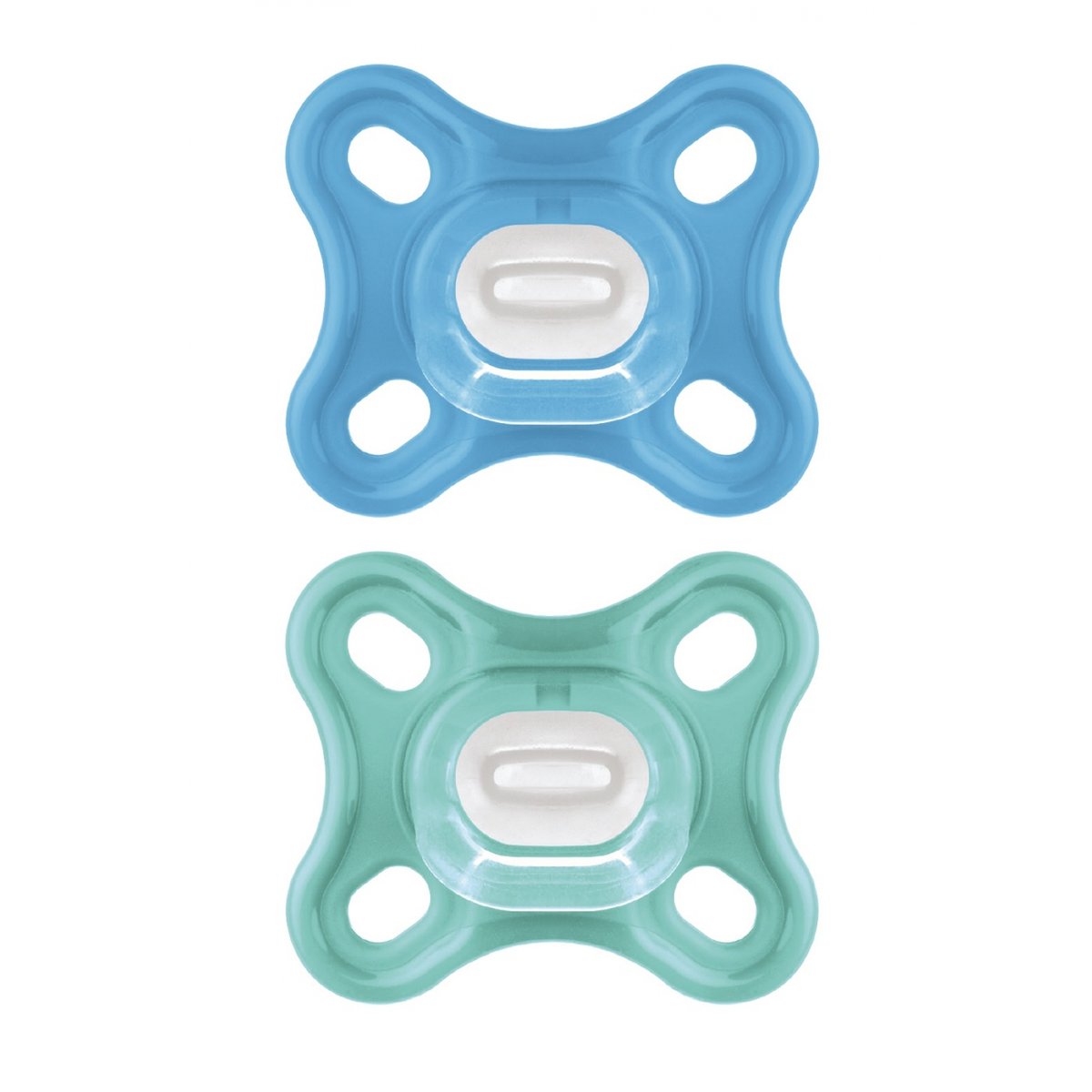 Lot de 2 sucettes Comfort 0 mois+ bleu et vert, MAM