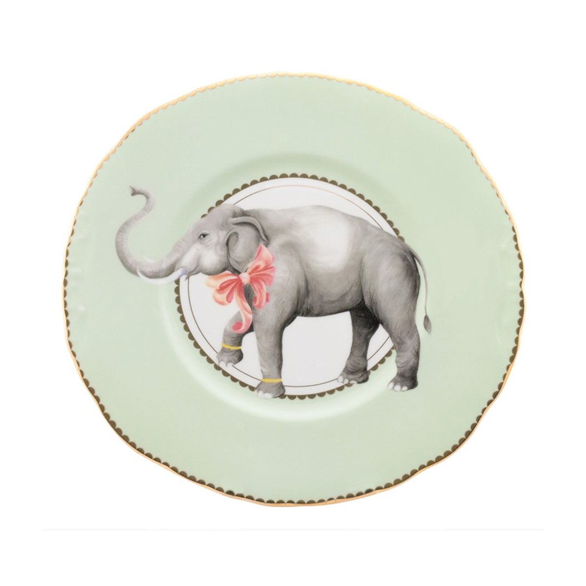 Assiette Elephant 23cm multicolor , détails bords dorés, YVONNE ELLEN