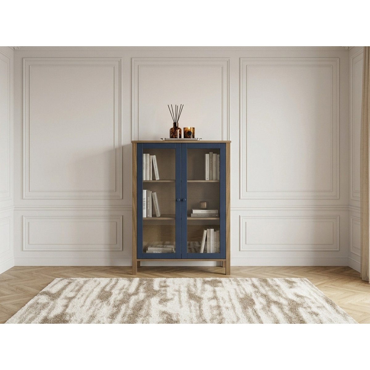 Buffet en panneaux de particules 2 portes 90 cm, LEXIE bleu, BOBOCHIC