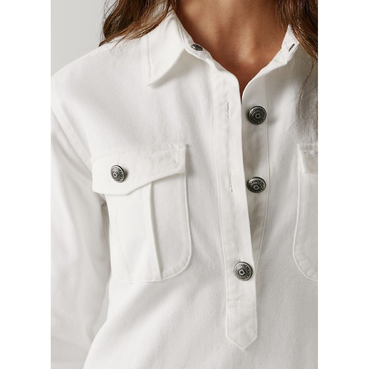 Robe courte, en denim, à manches longues blanc, PEPE JEANS