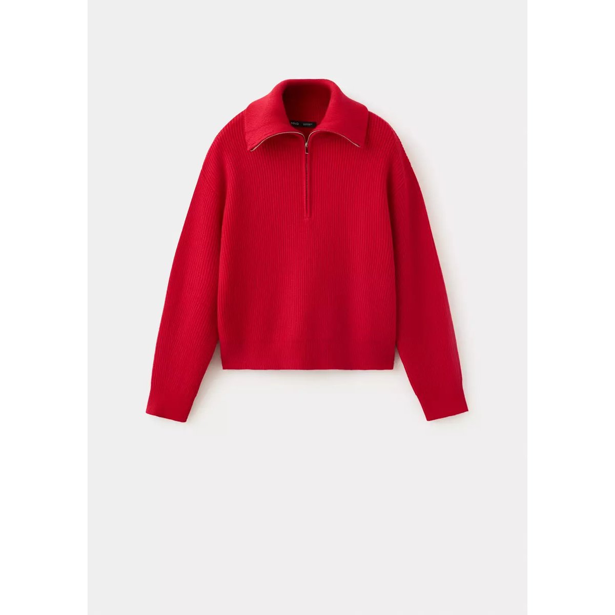 Pull col contrasté à zip rouge, MANGO