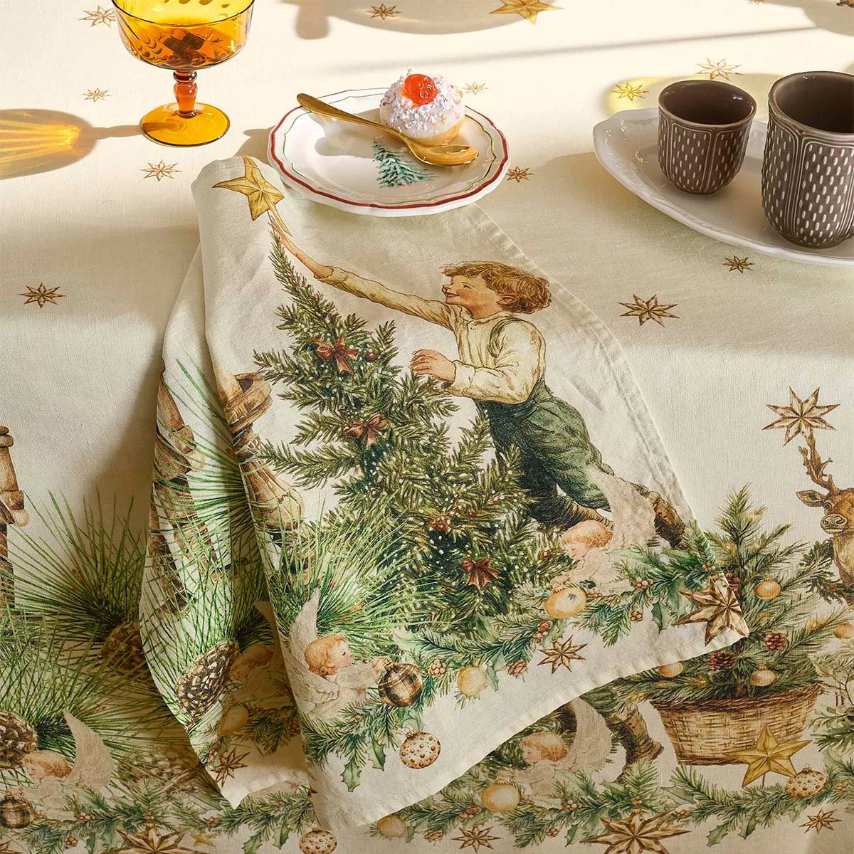 Serviette lin & coton lavé NOEL VINTAGE dore, GARNIER THIEBAUT