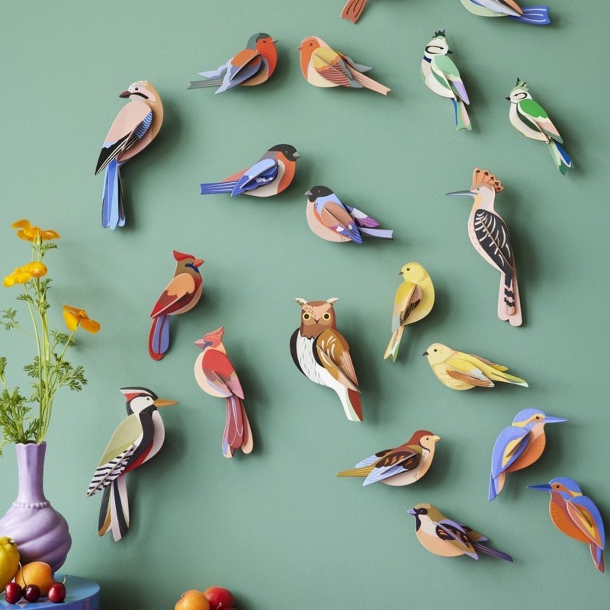 Oiseaux de jardin 3D décoratifs carton  Forest Crests vert, STUDIO ROOF