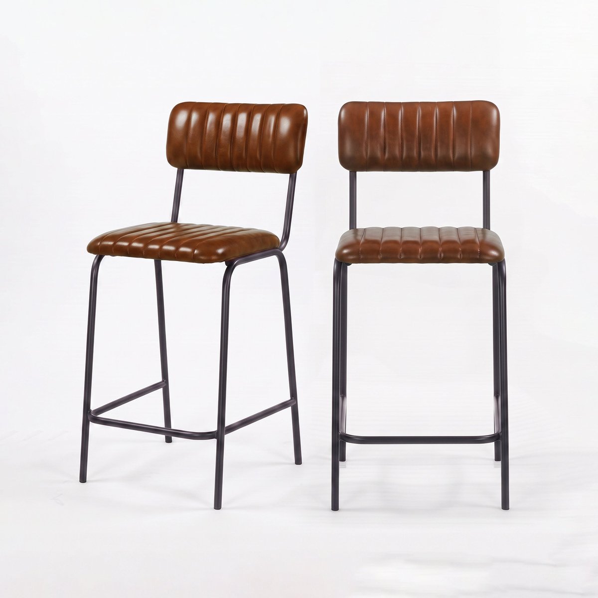Lot de 2 chaises de bar 65 cm en cuir - ARSÈNE marron, MAISON PAVANE