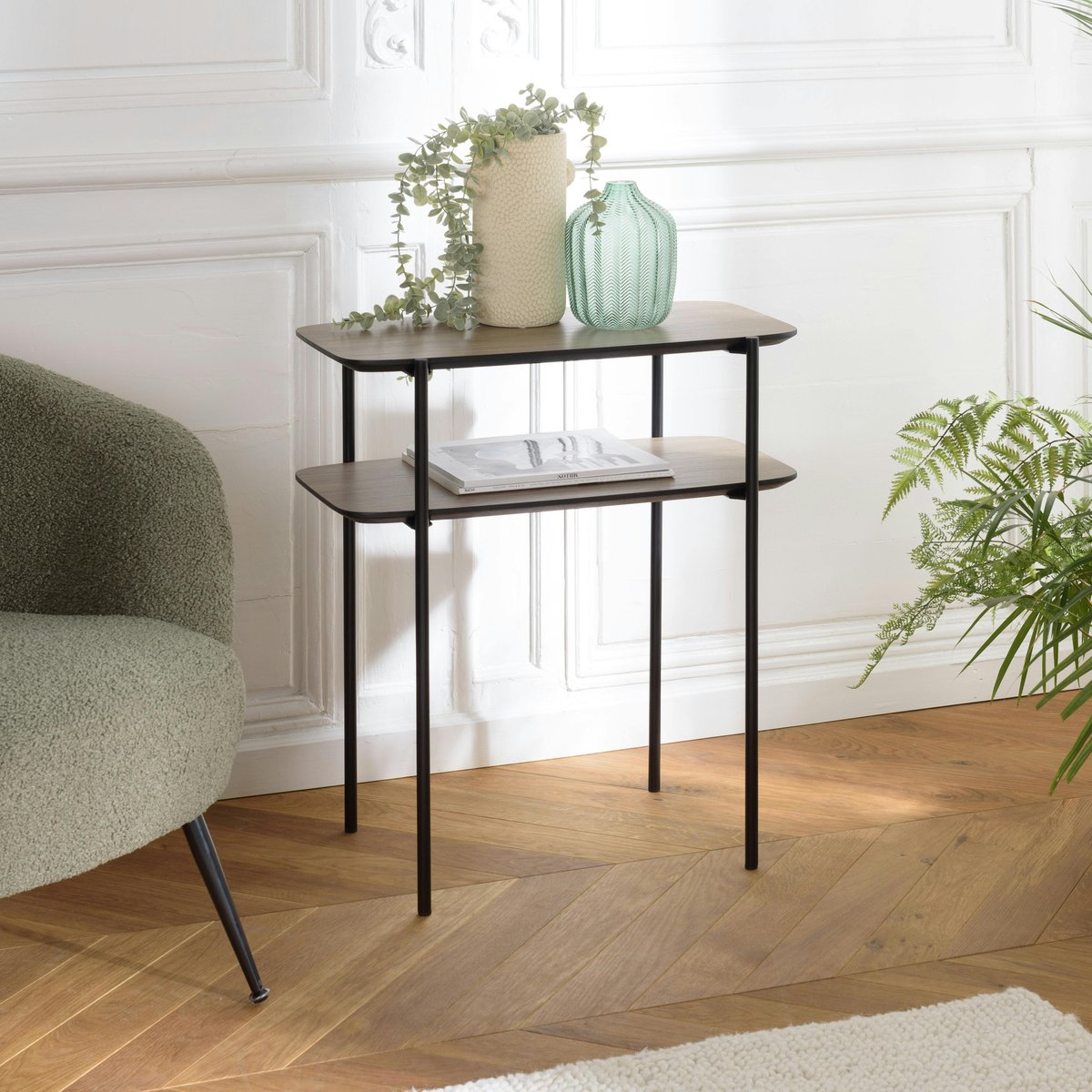 Table d'appoint double plateau effet bois LANDAISE bois naturel, PIER IMPORT
