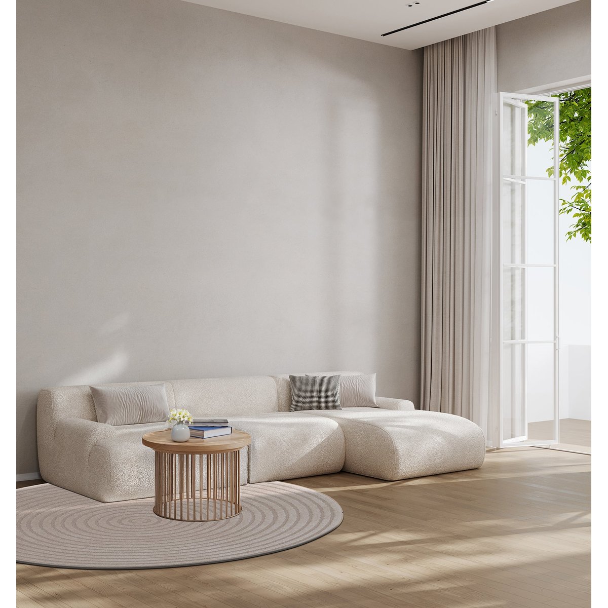 Tapis rond design avec effet sculpté CLEO beige sable, AFK LIVING