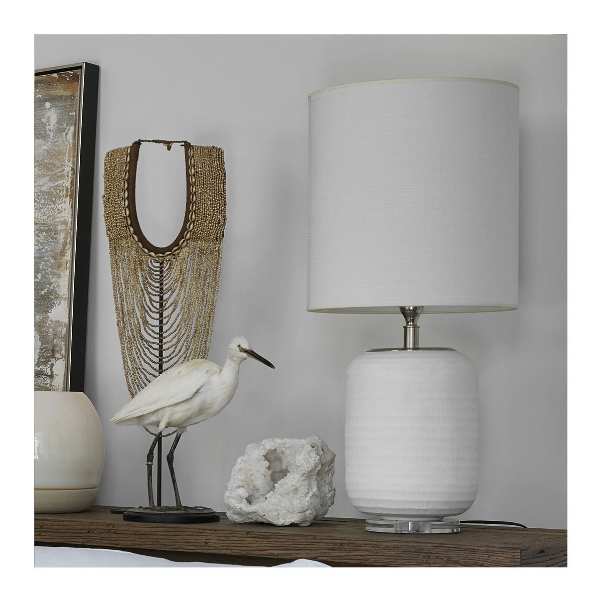 Pied de lampe en verre blanc, BLANC D’IVOIRE