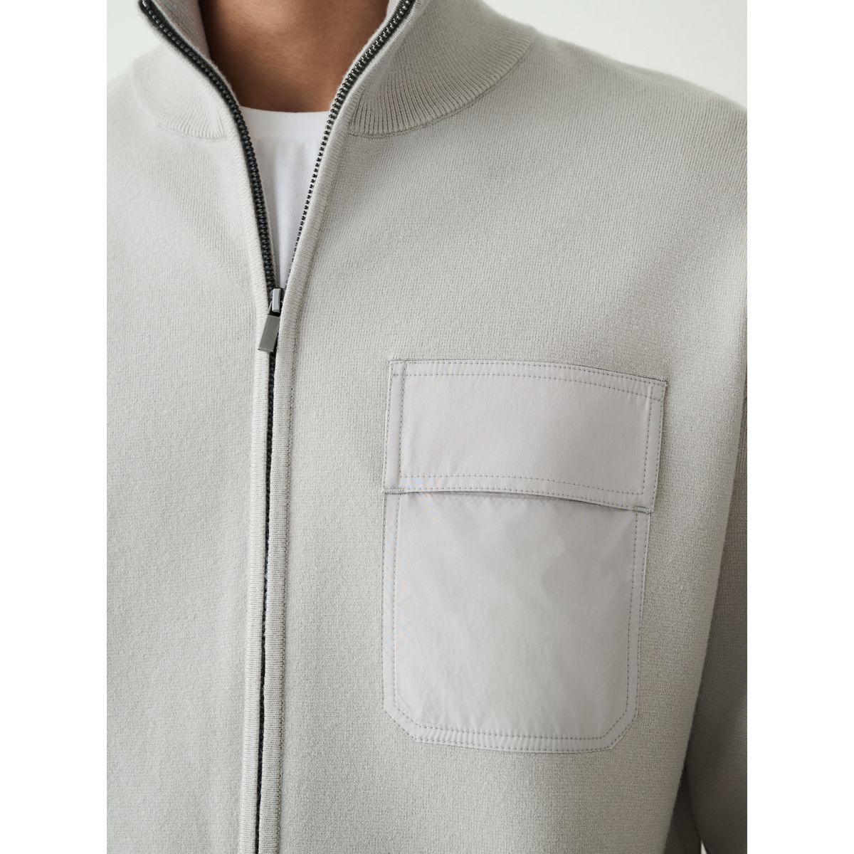 Cardigan zippé regular semi-épais gris clair, NEXT