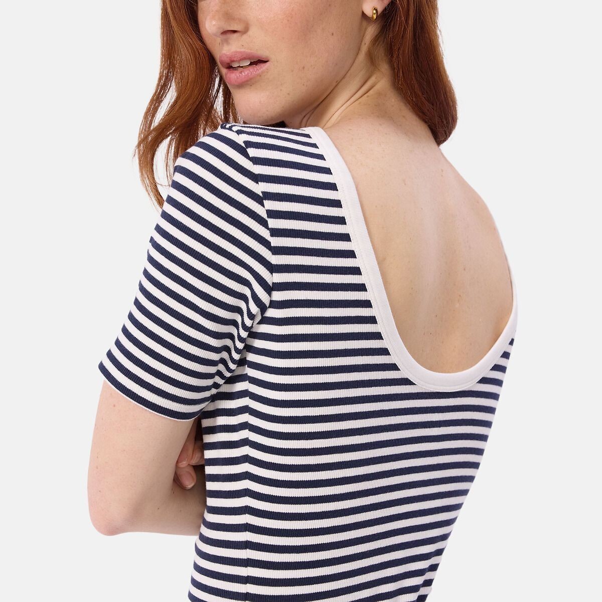 Body marinière col rond blanc/marine, PETIT BATEAU