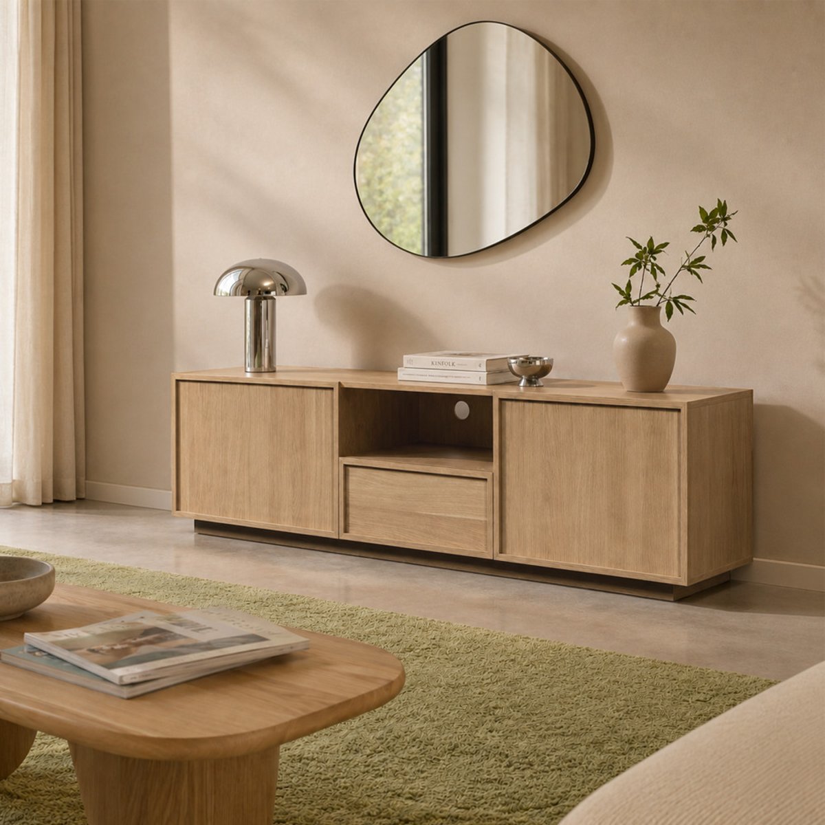 Meuble TV 2 portes 1 tiroir en bois- JOY bois clair, DRAWER