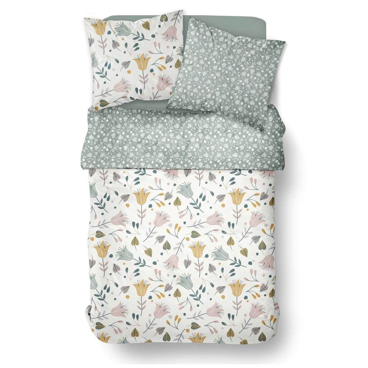 Parure de lit imprimé Floral coton SUNSHINE POLLIN blanc, TODAY
