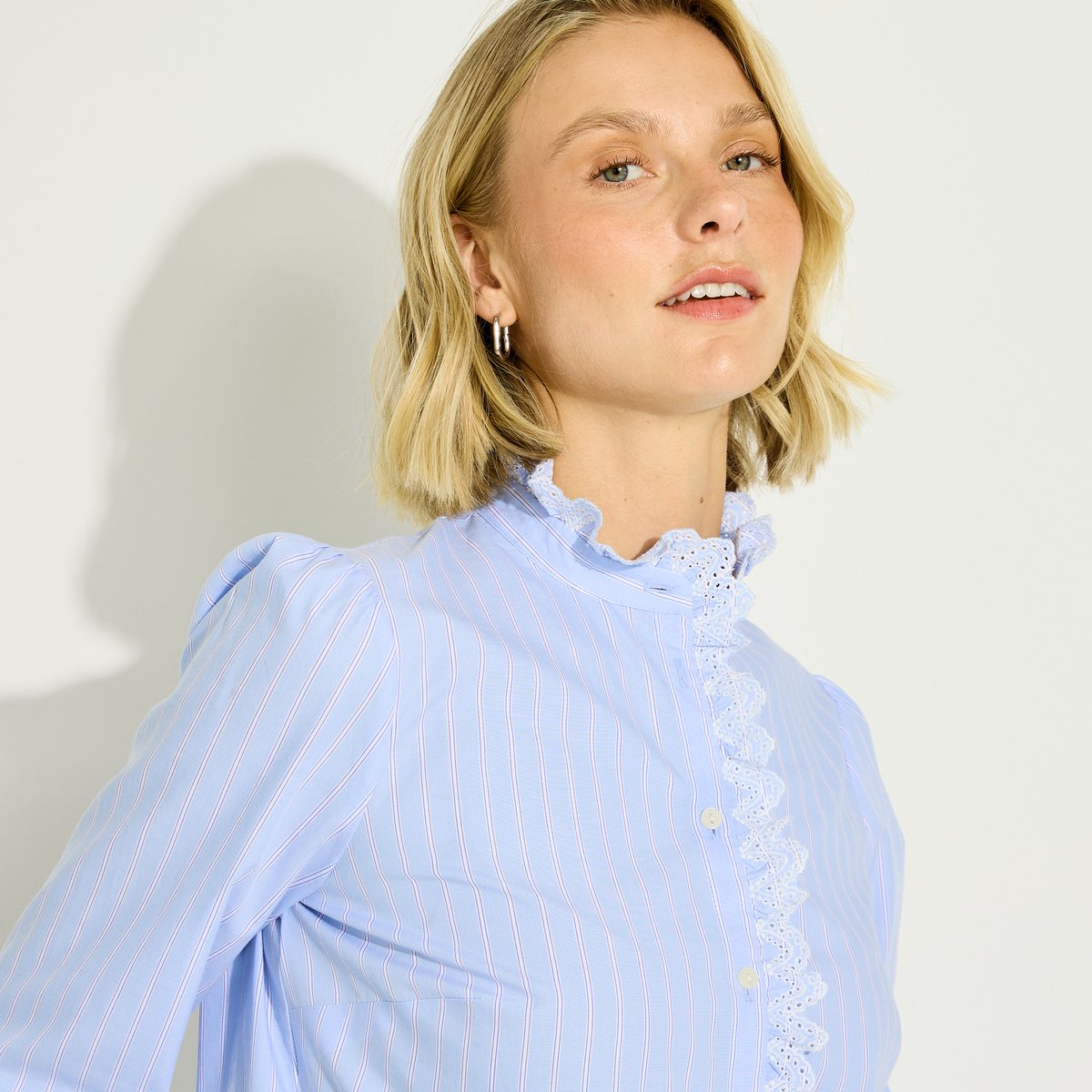 Chemise rayée col volanté bleu, GRAIN DE MALICE