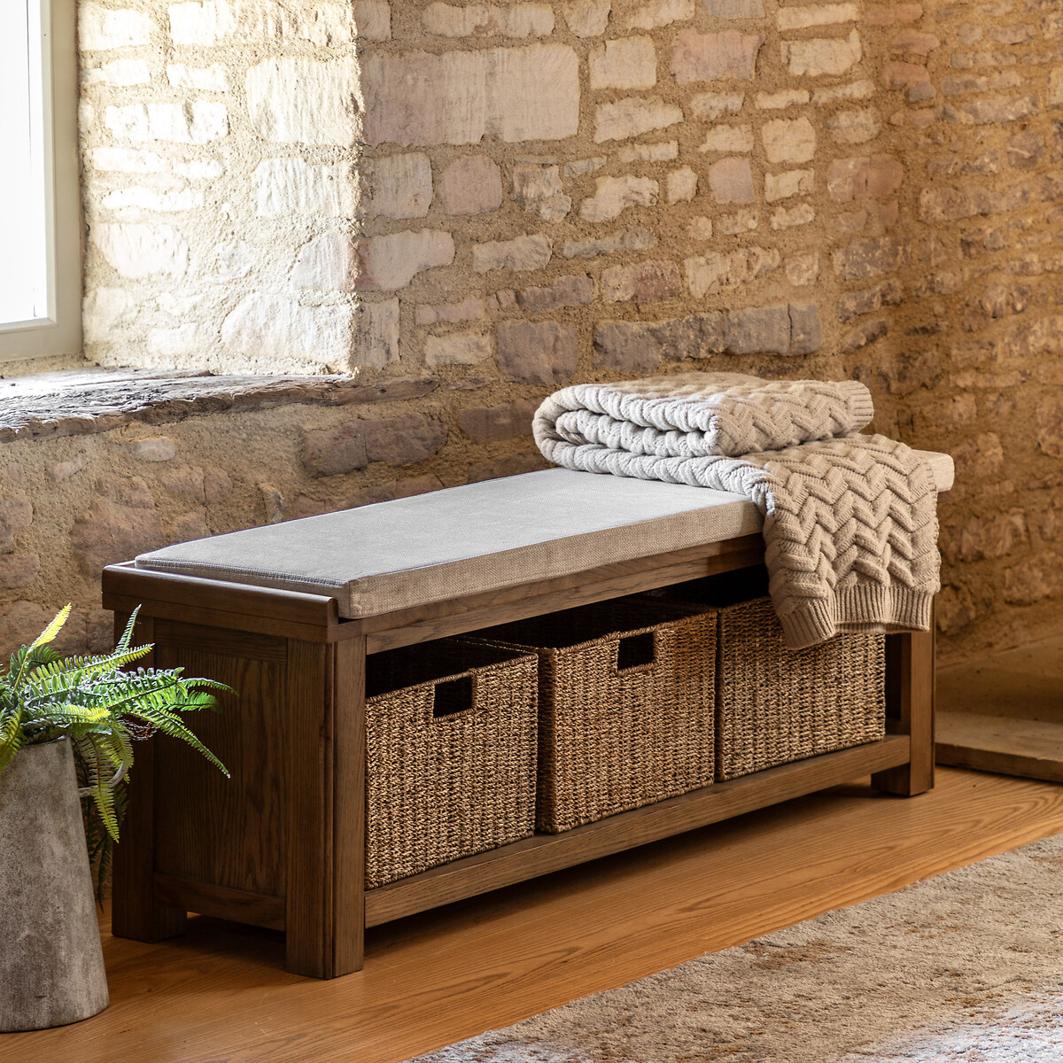 Toledo Oak Hallway Bench natural oak, SO'HOME