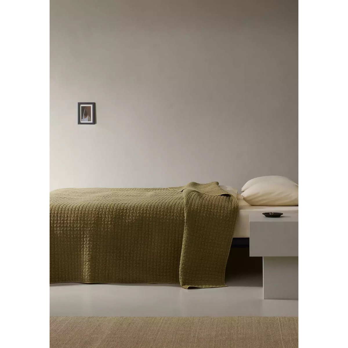 Couvre-lit coton garment-dyed carreaux lit 90/105 cm moutarde, MANGO HOME