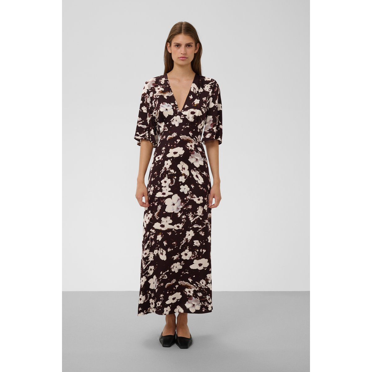 Robe marron brown flower print, SOAKED IN LUXURY