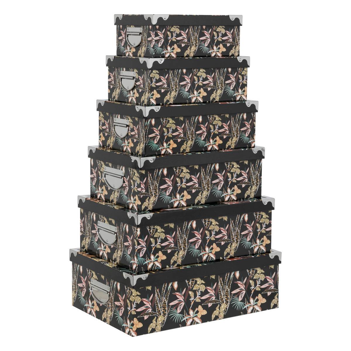 Lot de 6 boîtes de rangement imprimées BOX' noir, 5FIVE SIMPLY SMART
