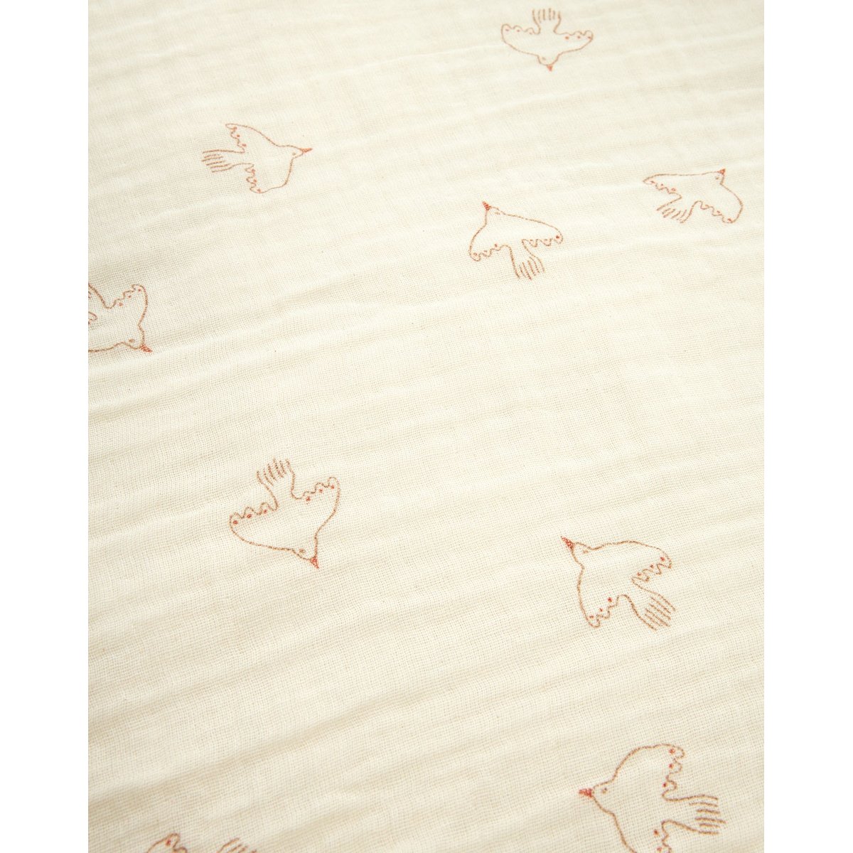 Taie d'oreiller en double gaze de coton lavé 60x60 cm WABI-SABI oiseaux hoshi marrons, NOBODINOZ