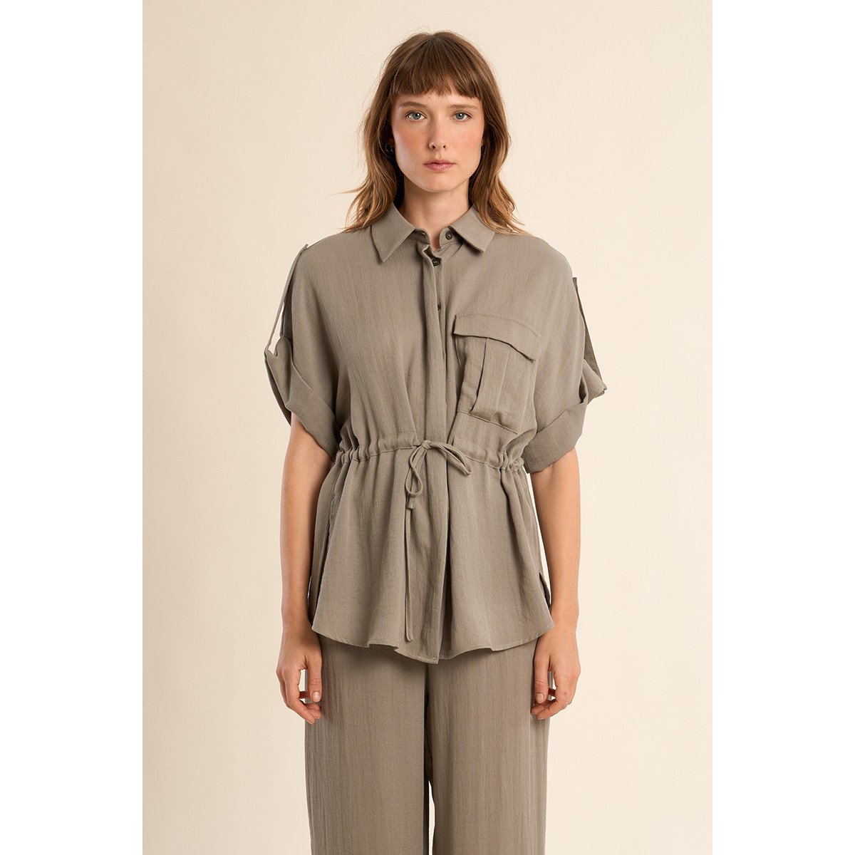 Chemisier Safari, nouable à la taille light khaki, MOLLY BRACKEN