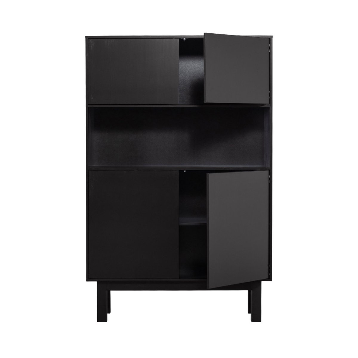 Buffet haut en bois massif de pin L110cm- FINCA noir, WOOOD
