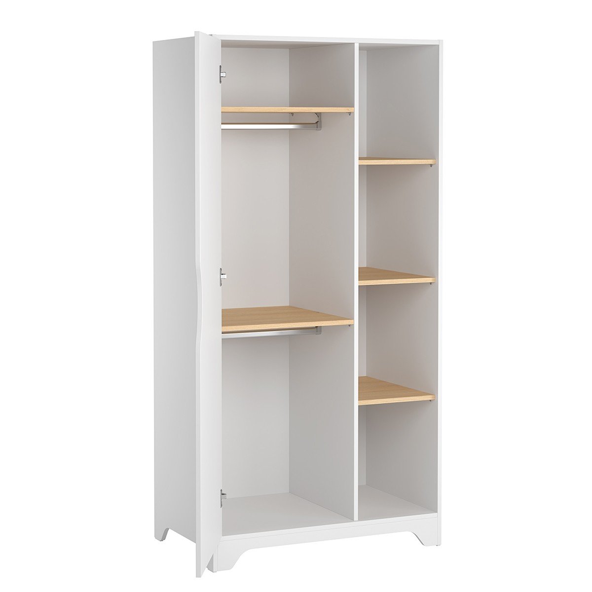 Armoire 1 Porte avec 2 Penderies et 3 Étagères Ouvertes L88.5cm - Leaf blanc, CALICOSY