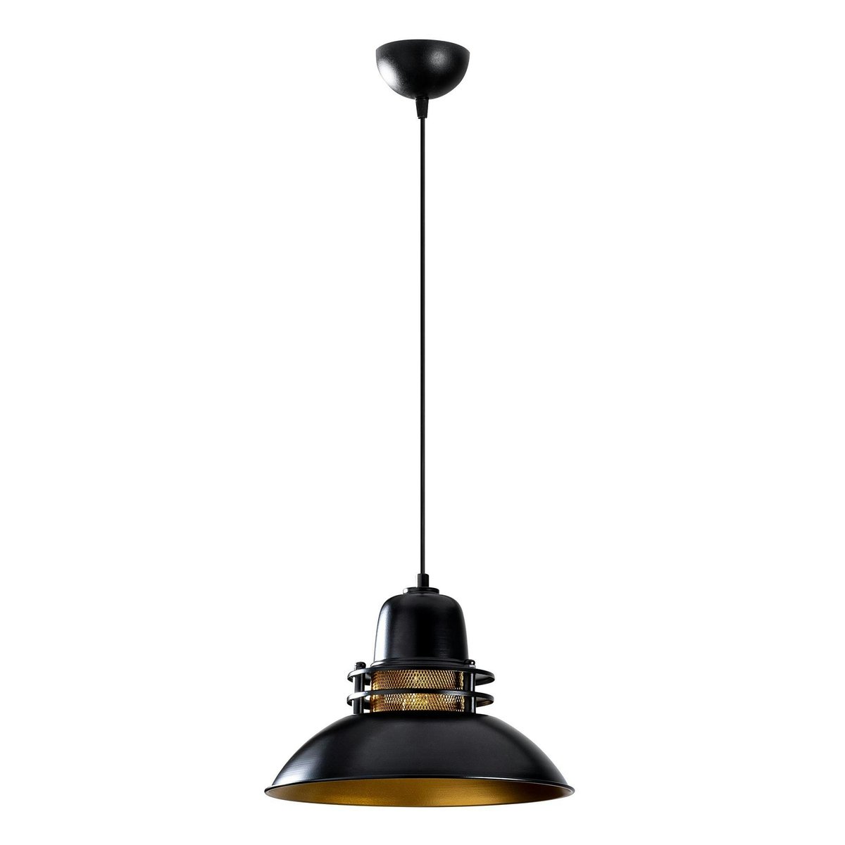 Suspension industrielle métal noir & doré, avec grille SILE noir, PIER IMPORT
