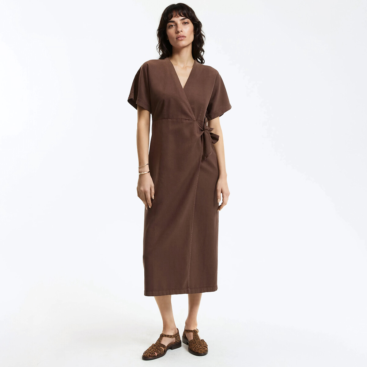 Robe portefeuille midi manches courtes marron foncé, LA REDOUTE COLLECTIONS