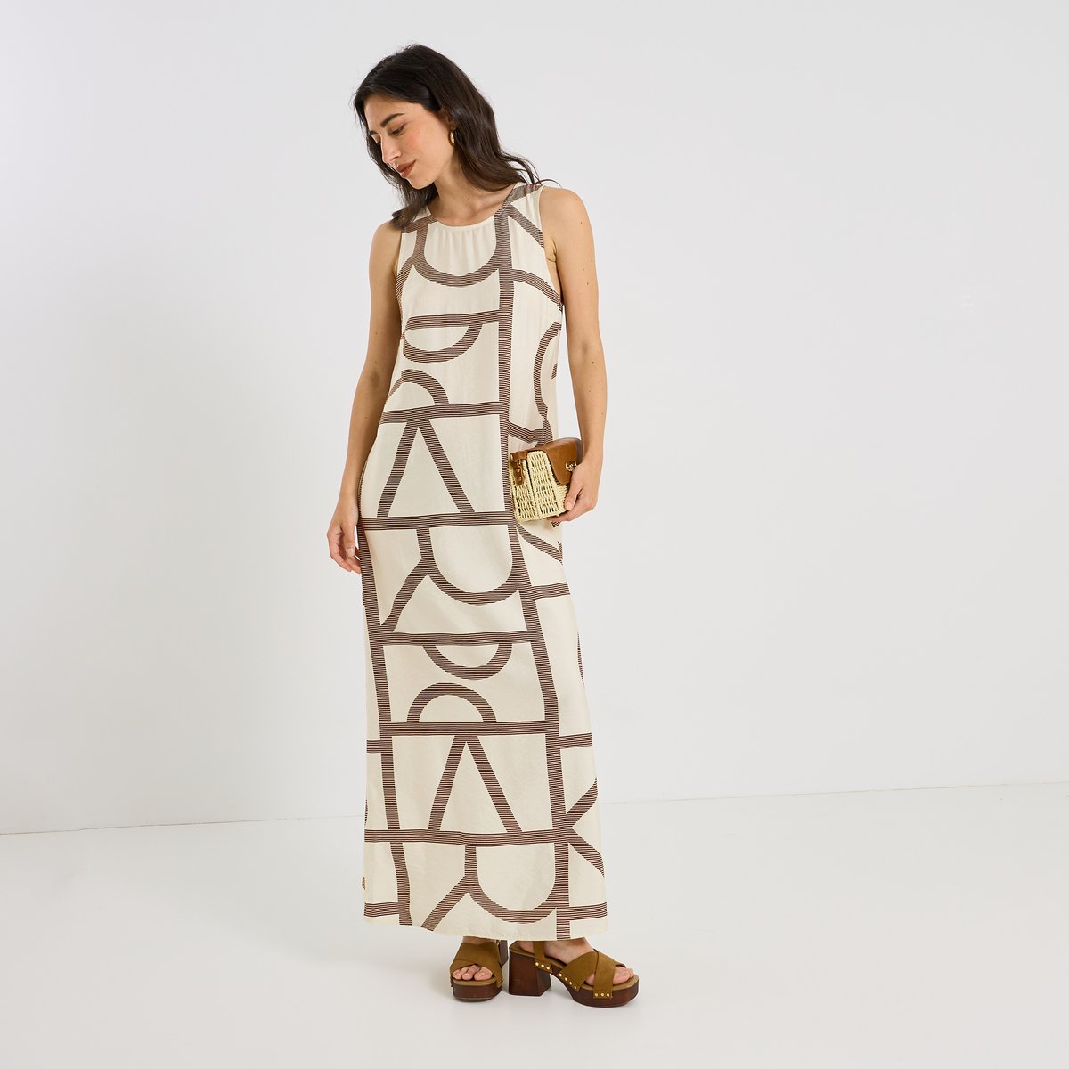 Robe longue fluide sans manches habillée blanc cassé ecru, GRAIN DE MALICE