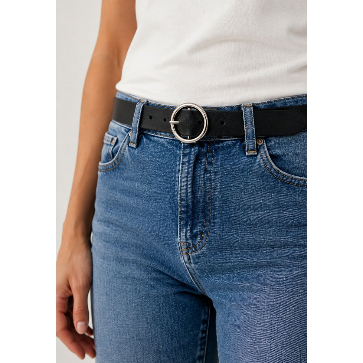 Ceinture balsa femme en cuir noir à boucle ronde BALSA noir, DEELUXE