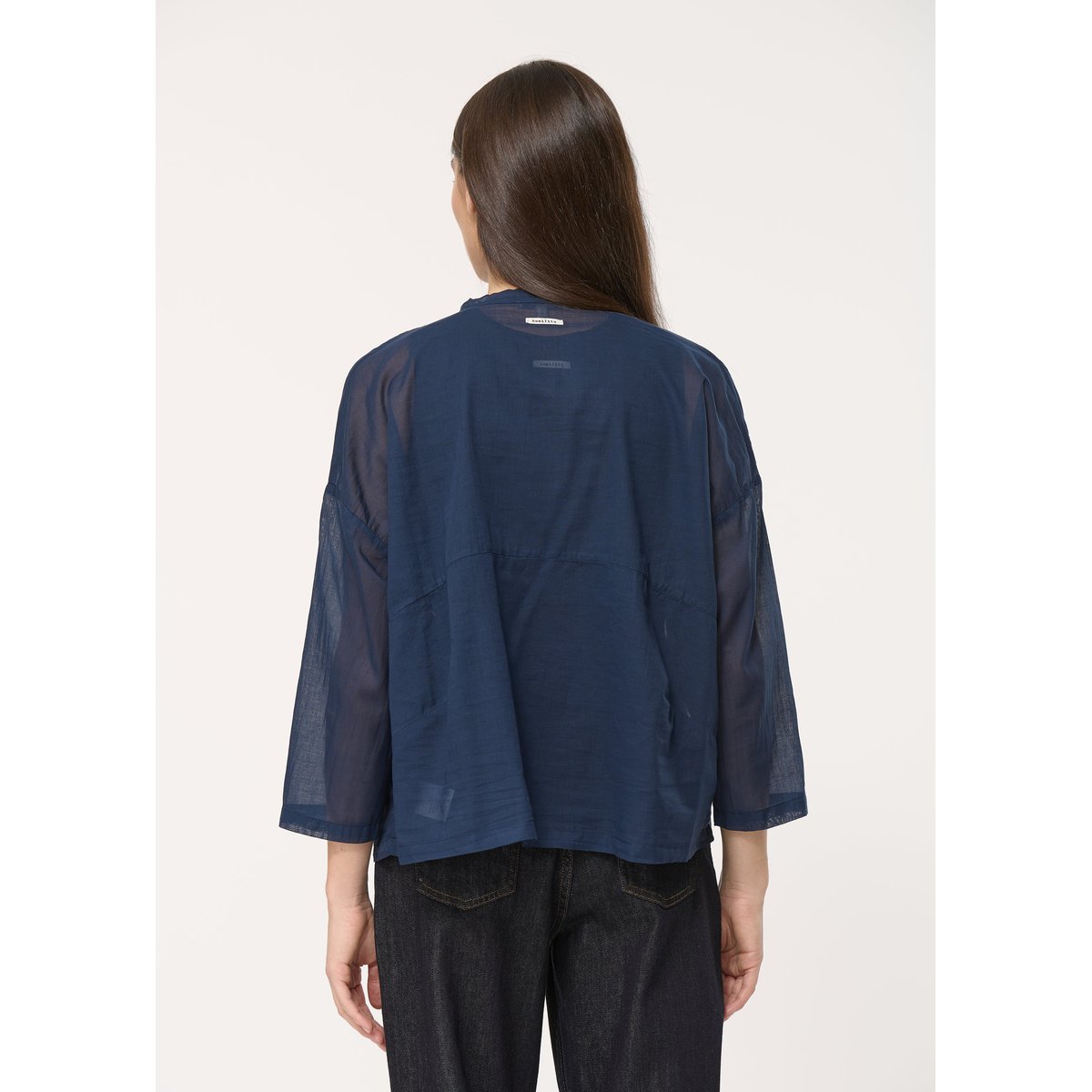 Chemise bleu marine oversize en voile de coton marine, HUMILITY