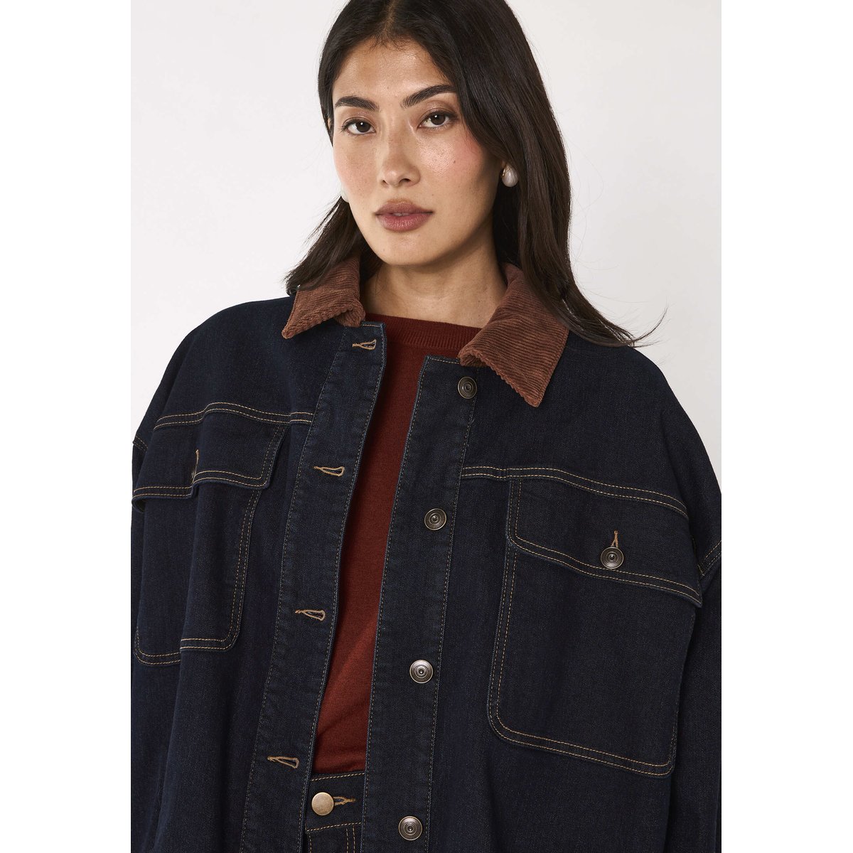 Blouson denim et velours en coton mélangé BOB rinse, Maison 123