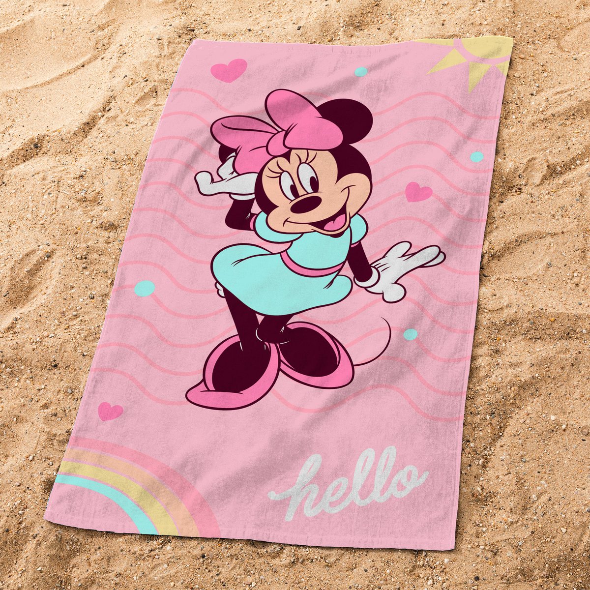 Serviette de bain et de plage imprimé 100% coton, HELLO rose, MINNIE MOUSE