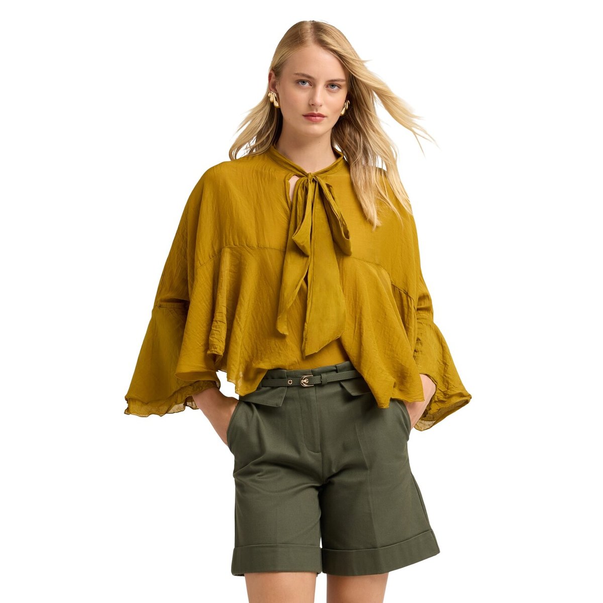 Blouse oversize en soie mélangée jaune, MOTIVI