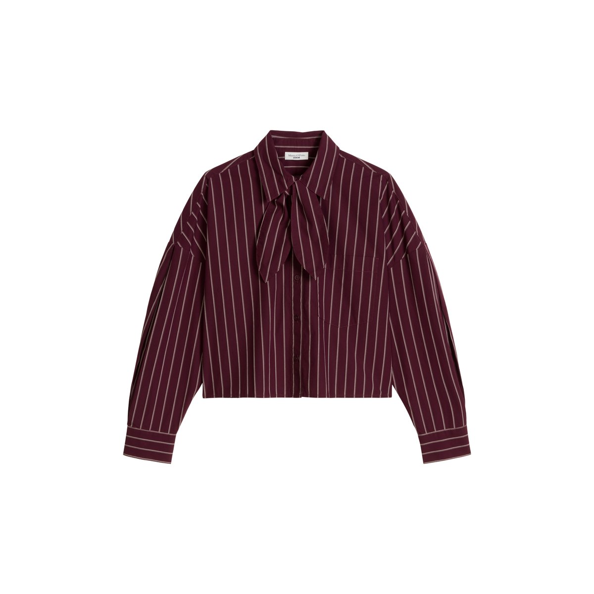 Chemisier à col lavallière rayé, coupe regular en popeline Papertouch rayée rouge, MARC O’POLO DENIM