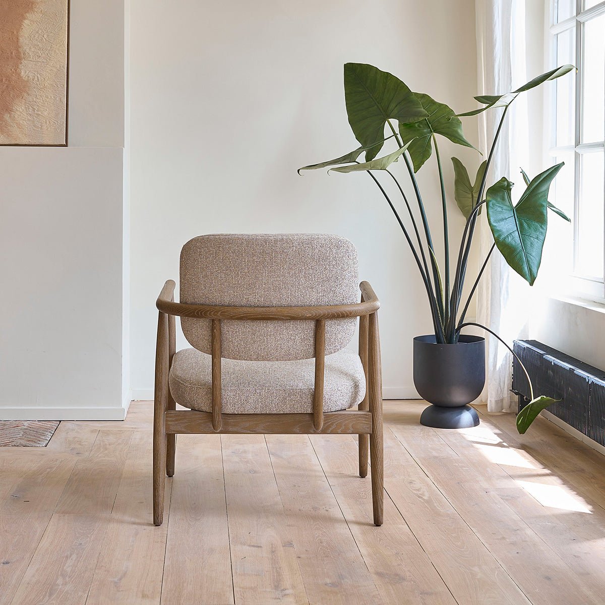 Fauteuil en chêne massif et tissu texturé EUGÈNE beige chiné, BERAH GETAH