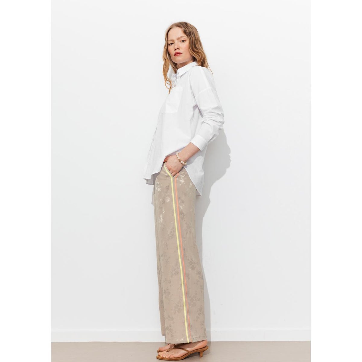 Pantalon large à bandes beige, PROMOD