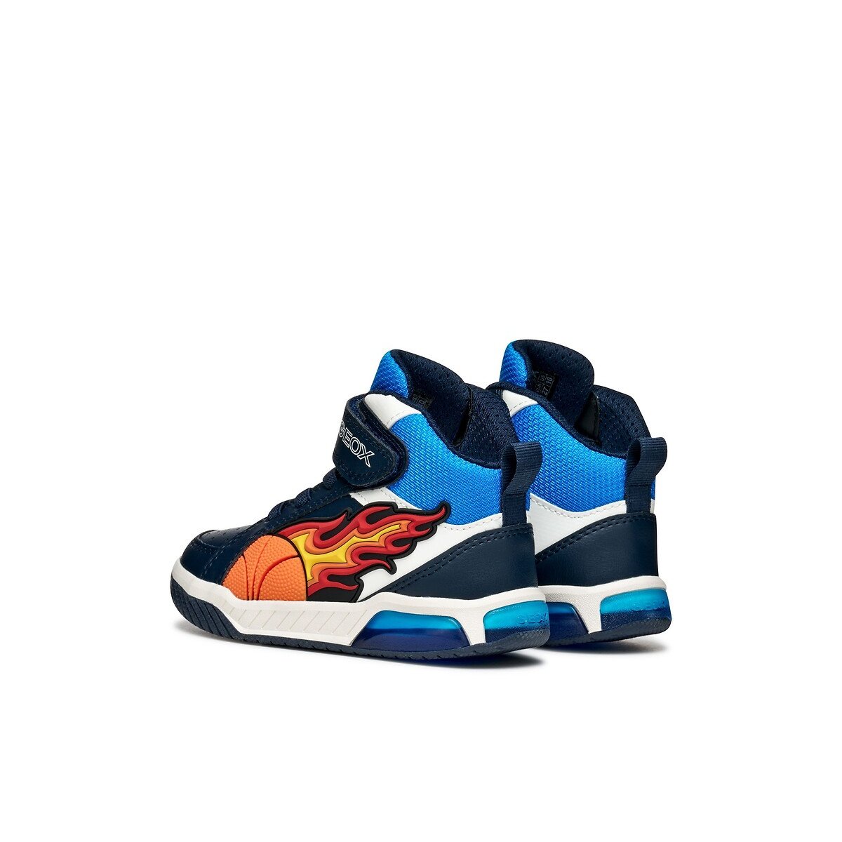Kids Inek Breathable High Top LED Trainers navy/orange, GEOX
