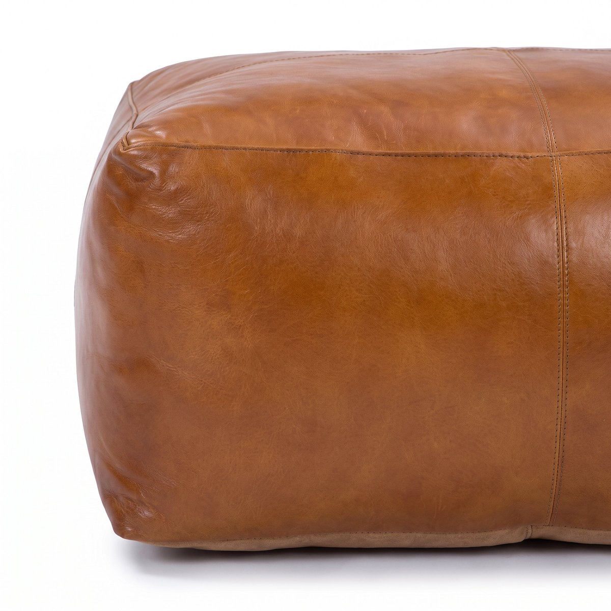 Pouf rectangulaire en cuir de buffle - AUGUSTIN marron, MAISON PAVANE