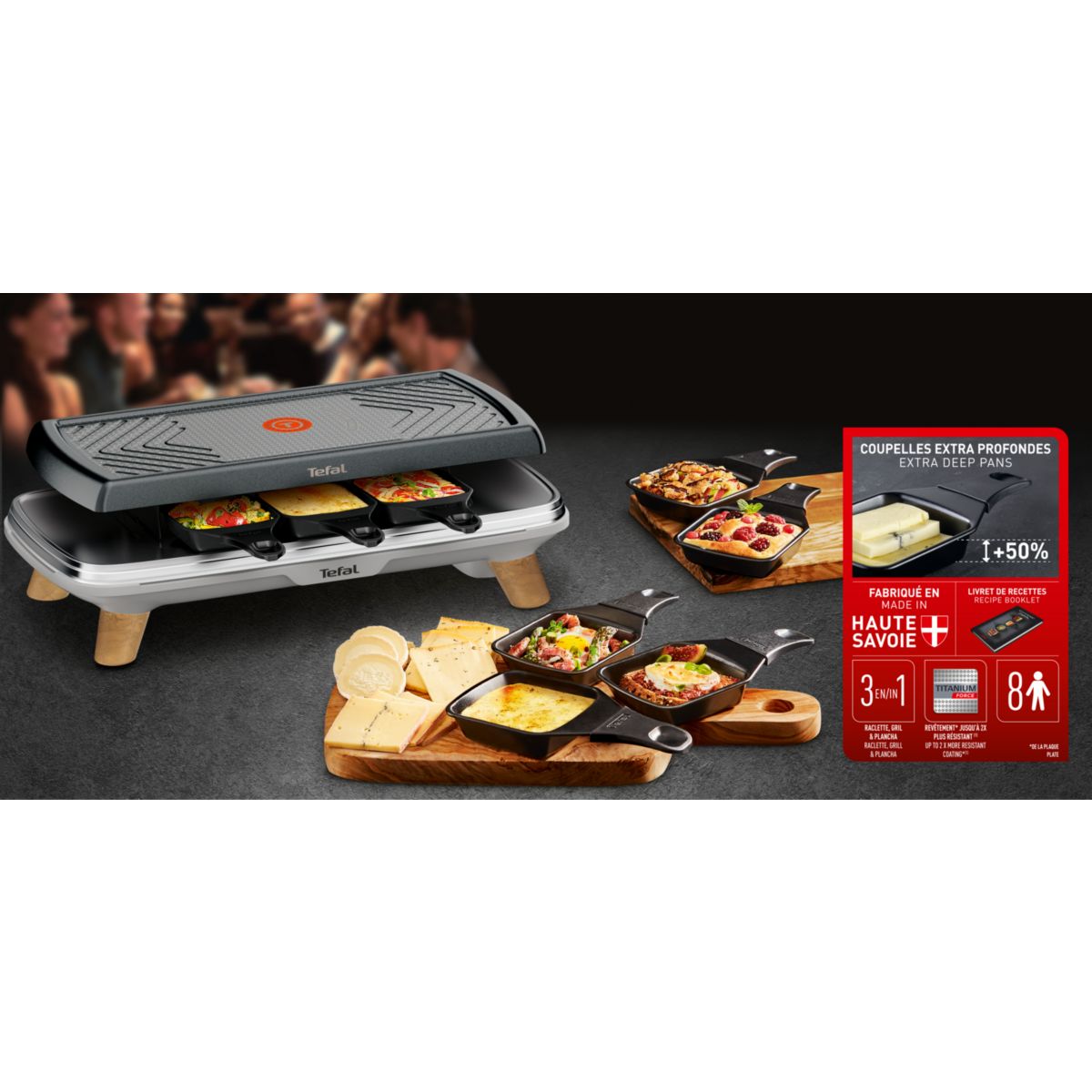 Raclette Gourmet Grill Plancha RE610D12 gris, TEFAL