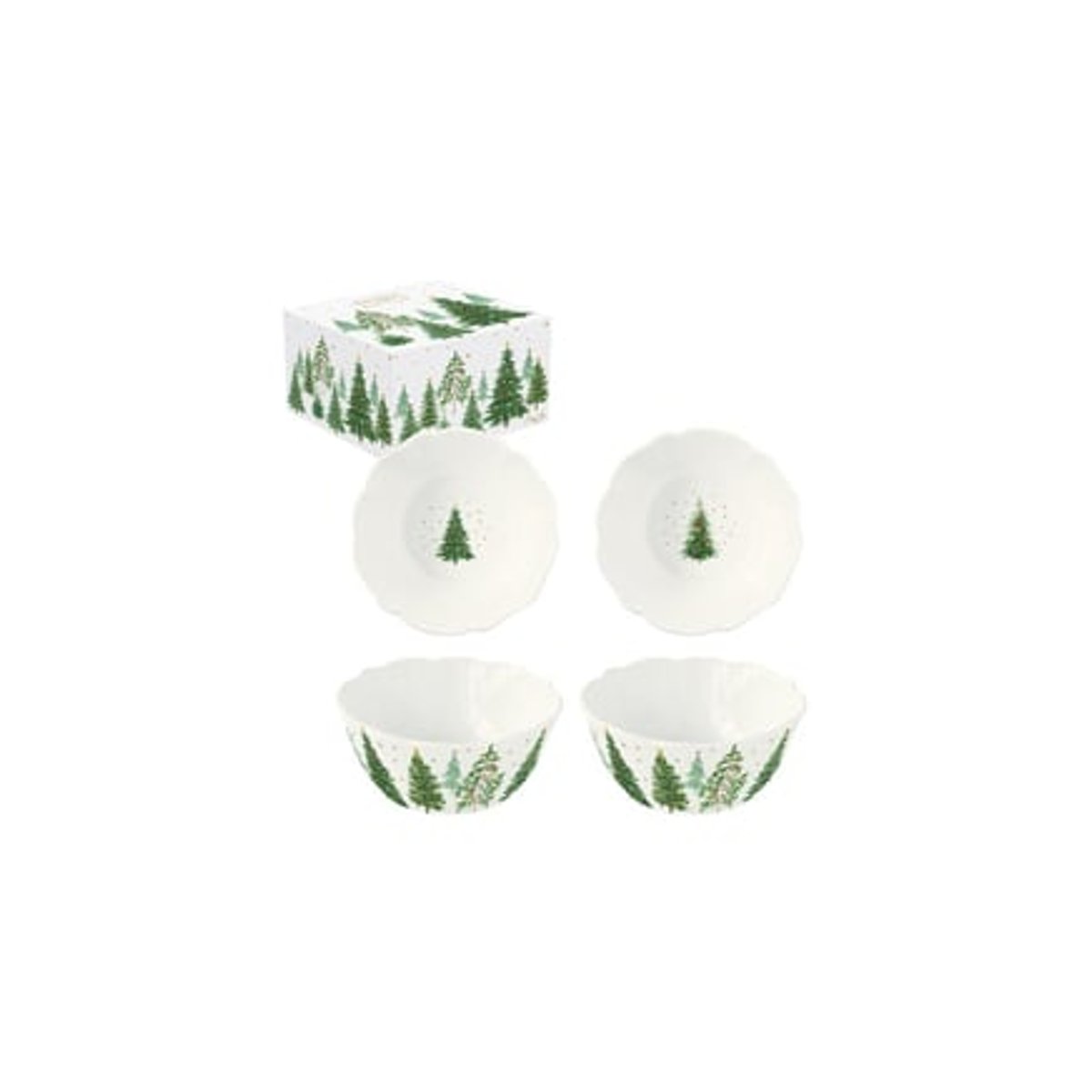 Coffret 2 Bols En Porcelaine Festive Multicolore blanc et vert, EASY LIFE