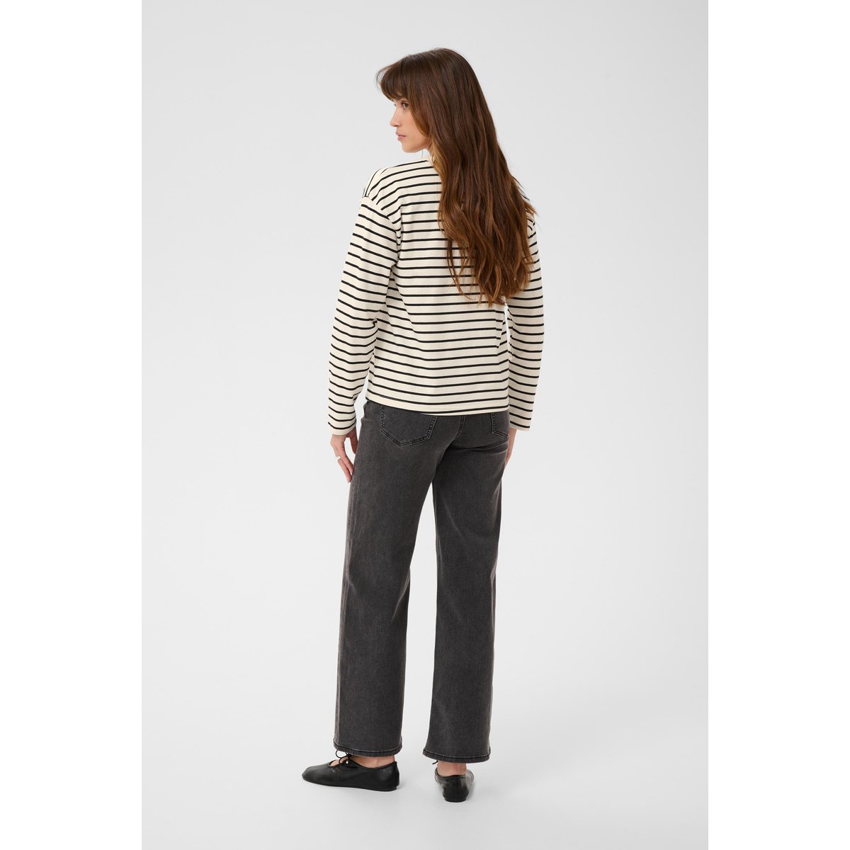 T-shirt à manches longues blanc antique white black stripe, KAFFE