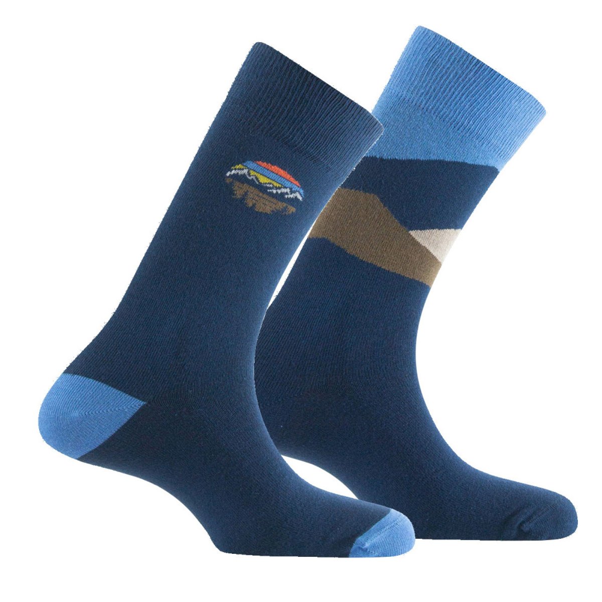 Pack de 2 mi-chaussettes fantaisie paysage Coton majoritaire marine, KINDY