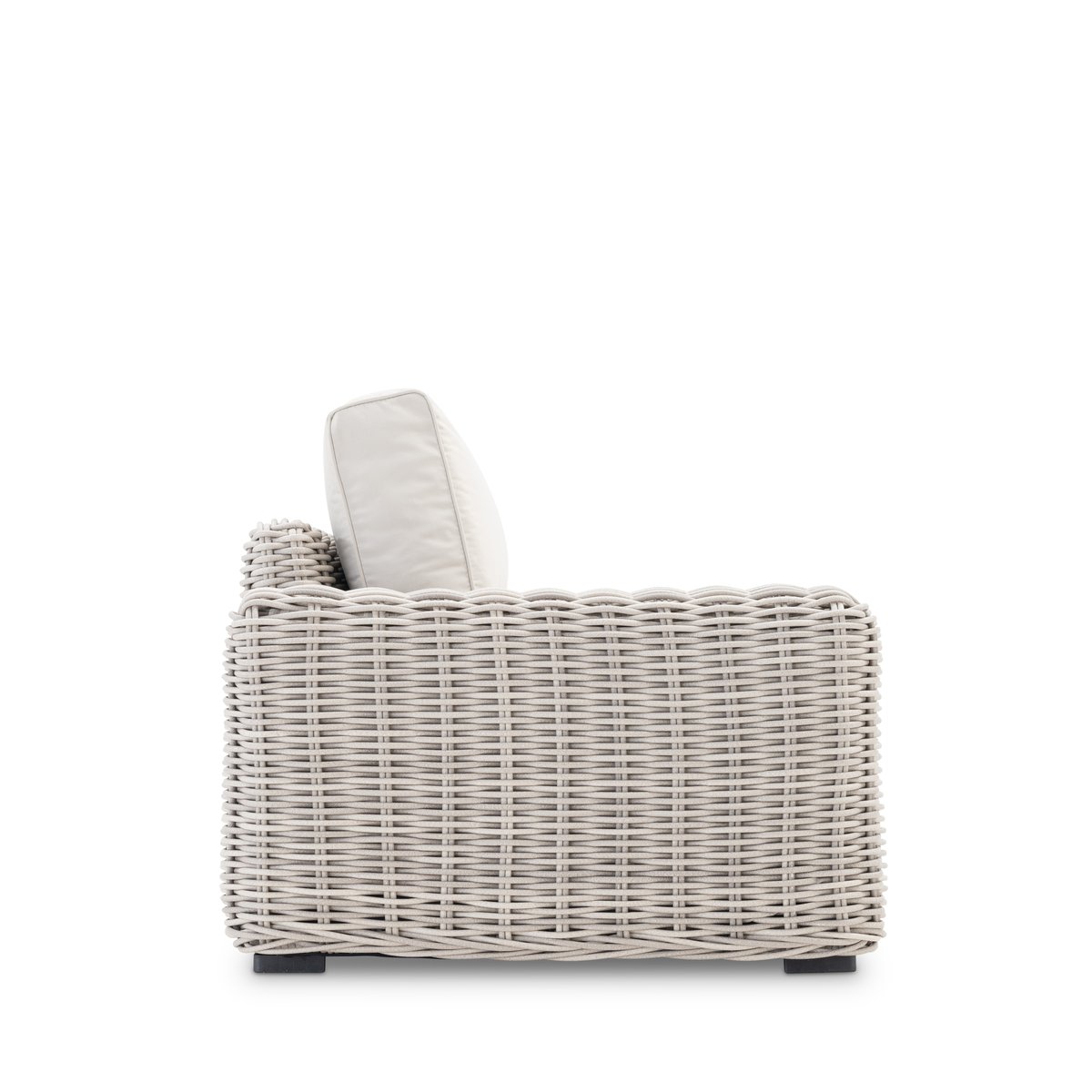 Fauteuil rotin, TAHITI gris, coussin beige, DEFORA HOME