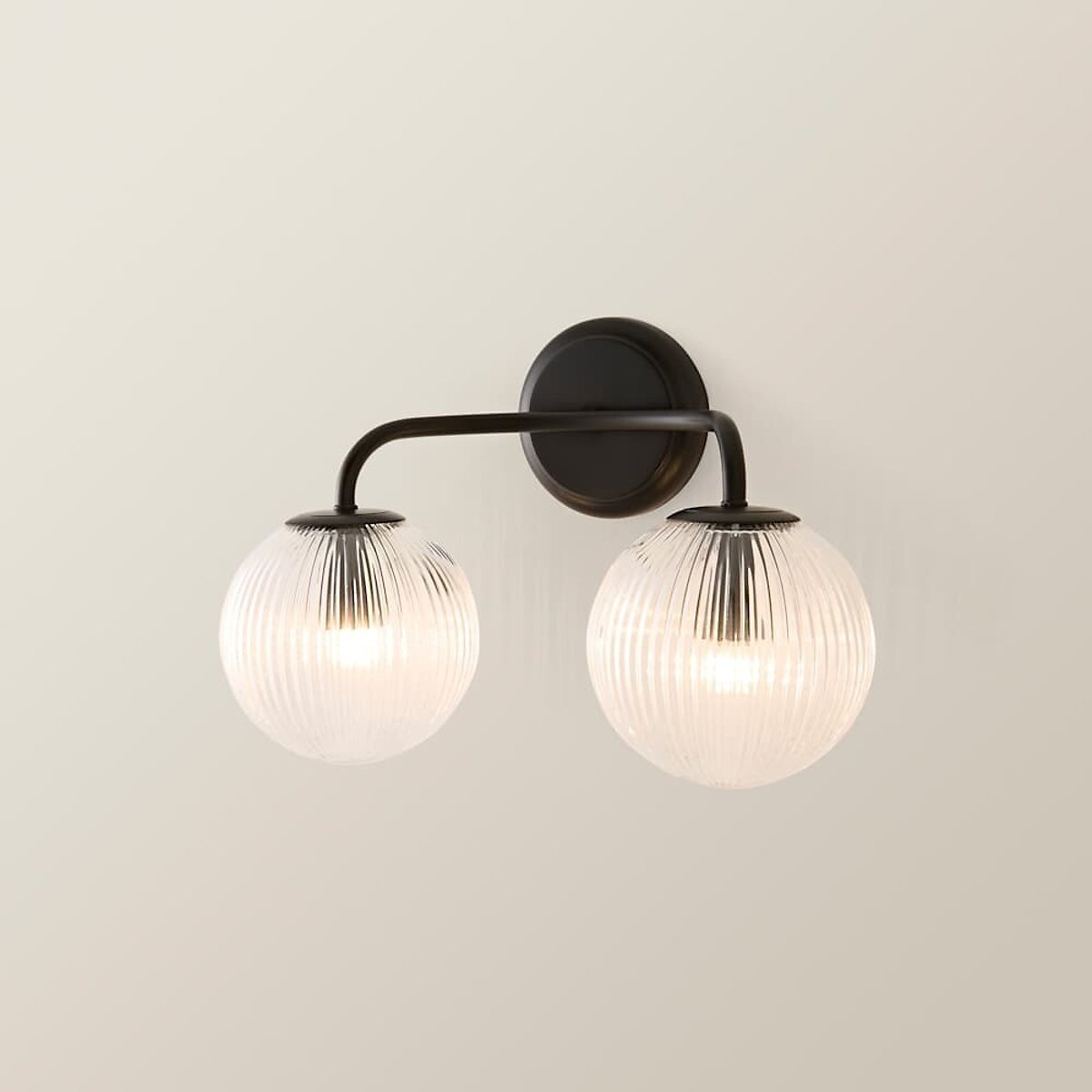Kemp 2-Arm Wall Light with Ribbed Glass Globe Shade black, SO'HOME
