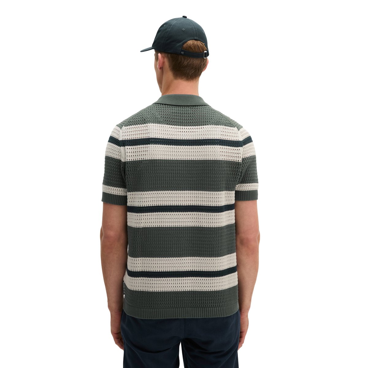 T-shirt en maille à manches courtes regular en aspect crochet gris foncé, MARC O'POLO