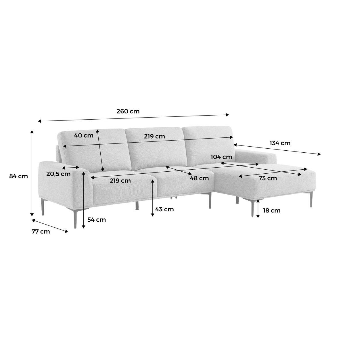 Canapé d'angle droit 3 places tissu ATLANTA gris foncé, SWEEEK
