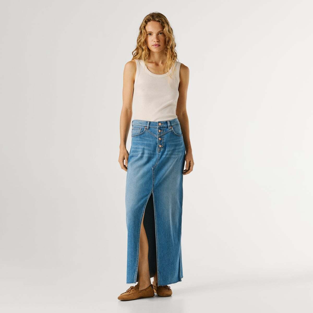 Jupe Longue Coupe Regular En Denim authentique bleu ciel mélange de tencel, PEPE JEANS