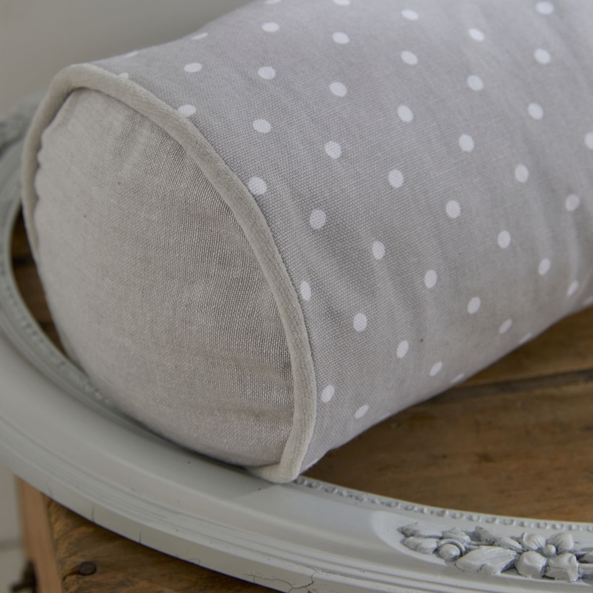 Coussin polochon imprimé rayures coton CHARME gris, TODAY