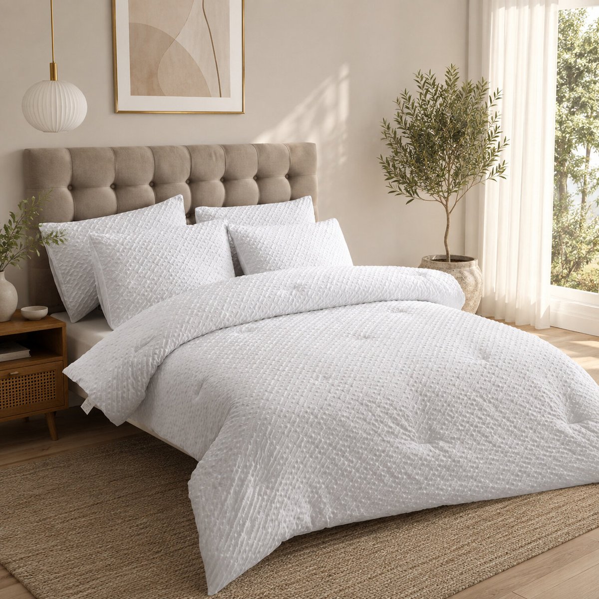 Parure de lit microfibre jacquard motif chevrons blanc, EDA blanc, C DESIGN HOME TEXTILE