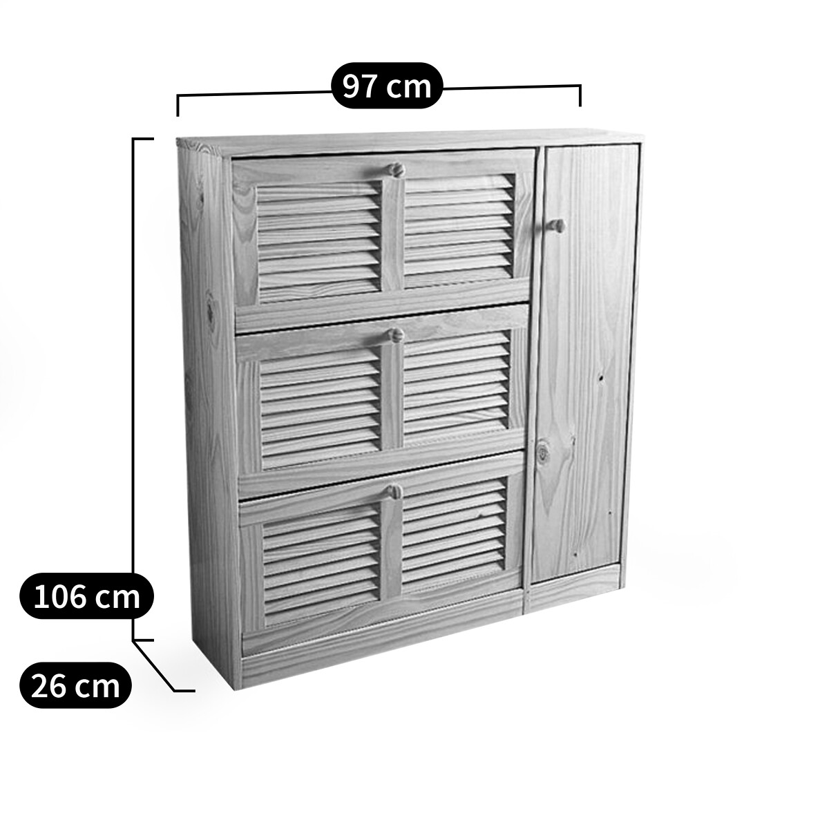 Meuble à chaussures Mayor, 3 abattants 1 porte bois clair brut, SO'HOME