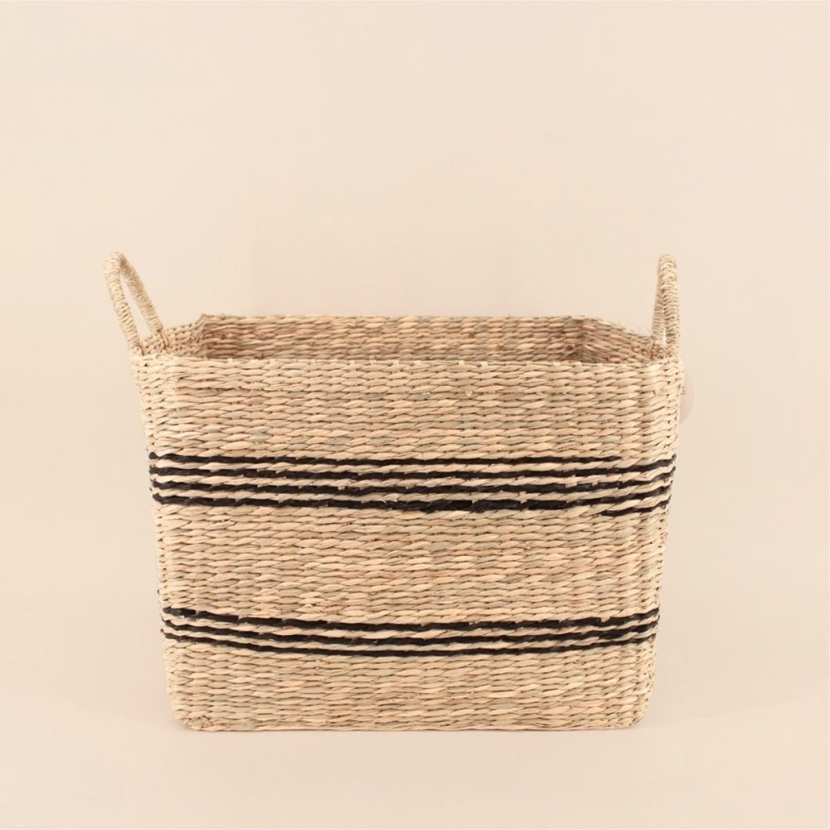 Set de 3 paniers rectangulaires en jonc de mer avec poignées beige, ORNAMI